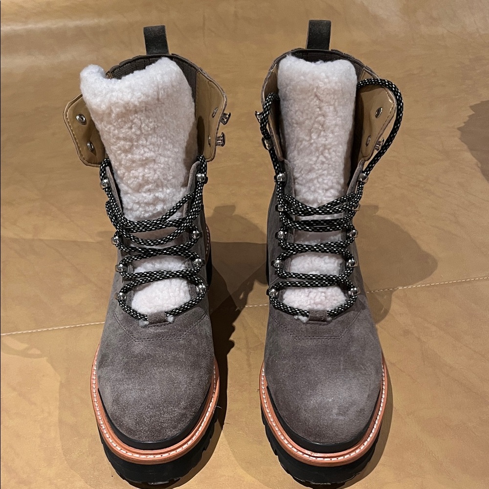 Marc Fisher Izzie  Gray Suede with   White Shearling Boots- Leather